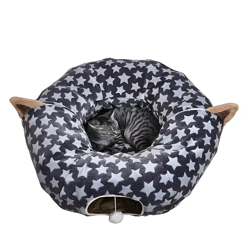 2 in 1 Foldable Cat Tunnel Collapsible Round Cat Bed