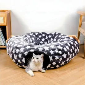 2 in 1 Foldable Cat Tunnel Collapsible Round Cat Bed