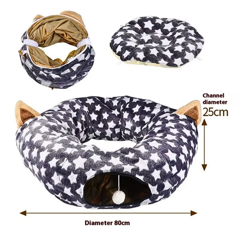 2 in 1 Foldable Cat Tunnel Collapsible Round Cat Bed