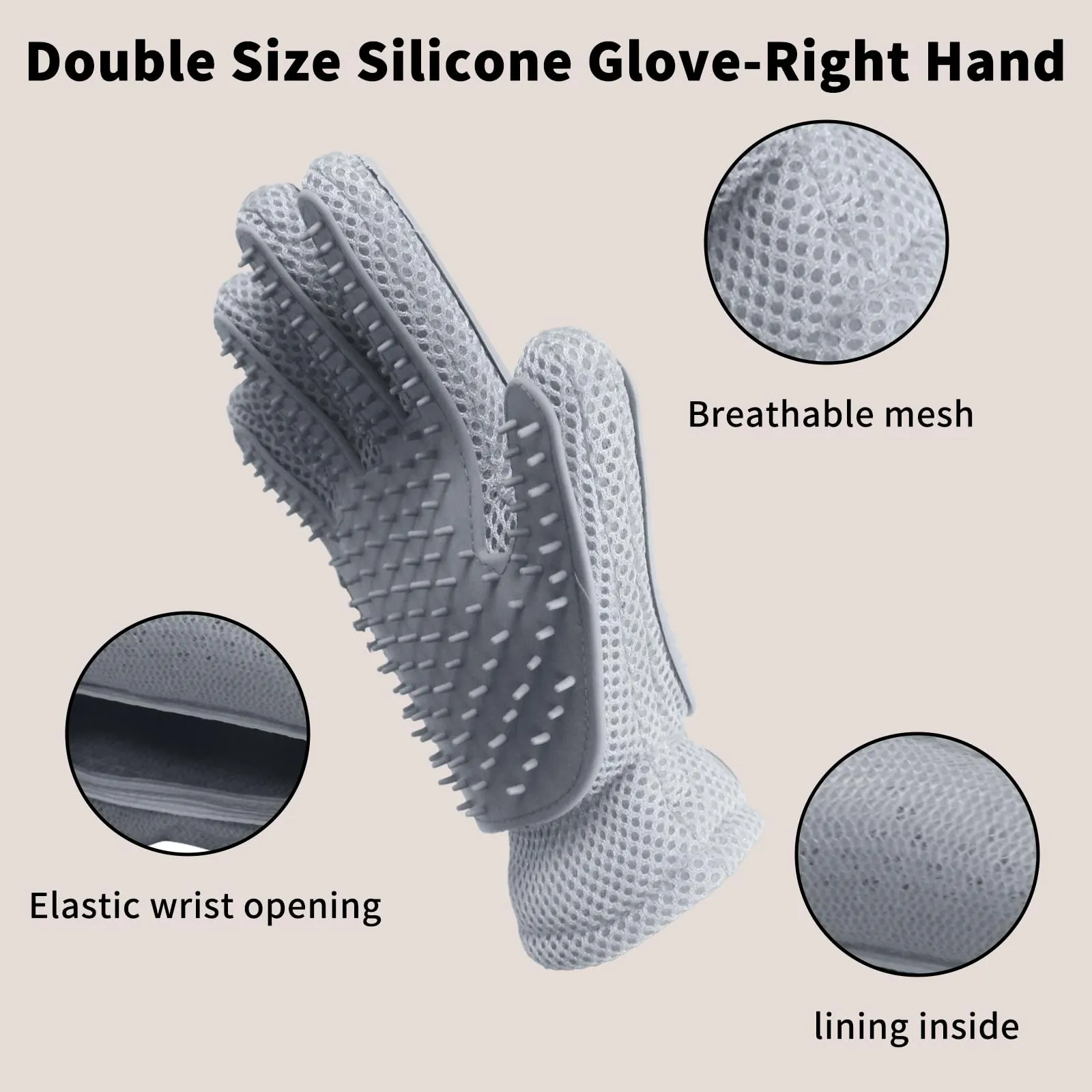 2 in 1 Pet Grooming Gloves - Cat and Dog Glove Brush, High Efficiency Pet Hair Removal Massage Glove, Clean Hair on Both Sides (Grey /1 Piece) Big Gray Eyes