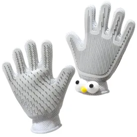 2 in 1 Pet Grooming Gloves - Cat and Dog Glove Brush, High Efficiency Pet Hair Removal Massage Glove, Clean Hair on Both Sides (Grey /1 Piece) Big Gray Eyes