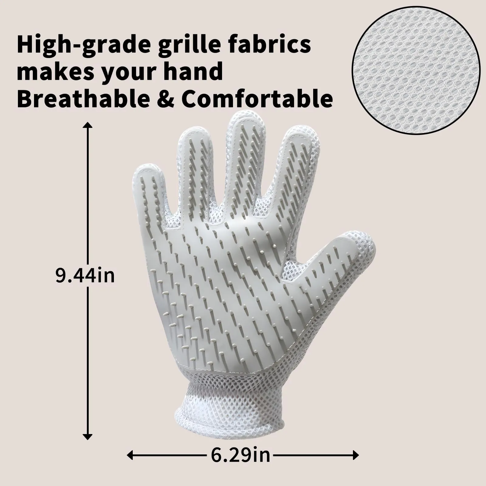 2 in 1 Pet Grooming Gloves - Cat and Dog Glove Brush, High Efficiency Pet Hair Removal Massage Glove, Clean Hair on Both Sides (Grey /1 Piece) Big Gray Eyes