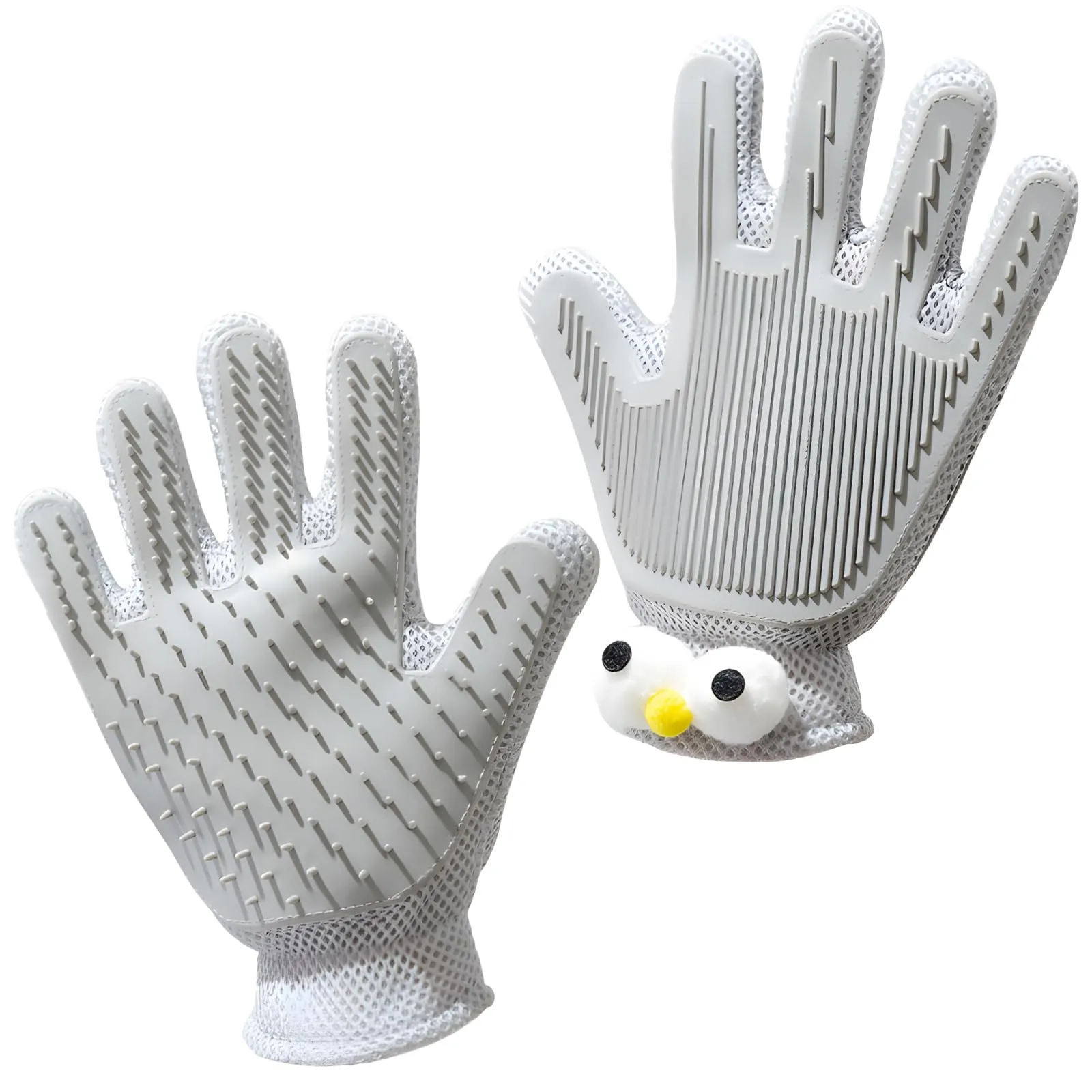 2 in 1 Pet Grooming Gloves - Cat and Dog Glove Brush, High Efficiency Pet Hair Removal Massage Glove, Clean Hair on Both Sides (Grey /1 Piece) Big Gray Eyes