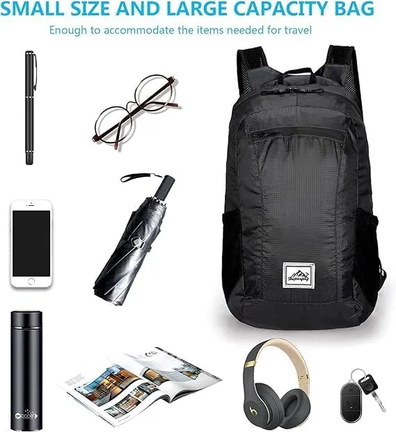 20L Ultra Lightweight Foldable Backpack Small Hiking Rucksack Ultralight Water Resistant Travel Packable Daypack for Men Women for Outdoor Sport Travelling Walking Hiking Camping Biking (Black B)