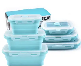 3PCS Collapsible Bowl Sets, Portable Silicone Collapsible Bowls for Camping, Camping Dishes with Lids for for Microwave, Dishwasher, Freezer, Camping Bowls for Travel and Picnic(Blue)