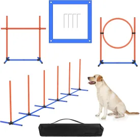 4 Sets Pets Agility Training Equipment, Adjustable Dog Hoop, Dog Jump, Weave Poles and Pause Boxwith Independent Packaging(4 Sets)