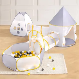5 PCS Play Tent with Tunnel and Ball Pit for Kids, Foldable Pop Up Tents Kids, Indoor & Outdoor Playground with Crawling Toys