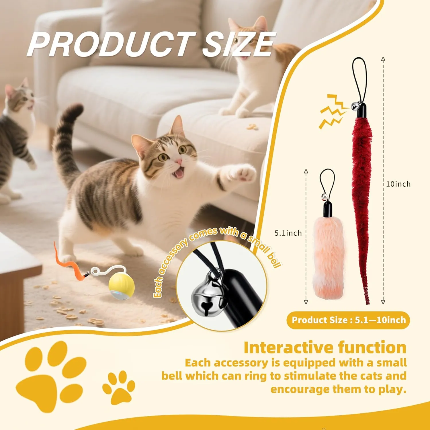 AAA AMUSANG Cat Ball Toys Attachments  10 Pcs Toy Refill Set, Includes 6 Worm, 2 Short Furry Worms, 2 Fish, Interactive Cat Feather Toy for Ball and Toys Wands