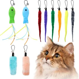 AAA AMUSANG Cat Ball Toys Attachments  10 Pcs Toy Refill Set, Includes 6 Worm, 2 Short Furry Worms, 2 Fish, Interactive Cat Feather Toy for Ball and Toys Wands