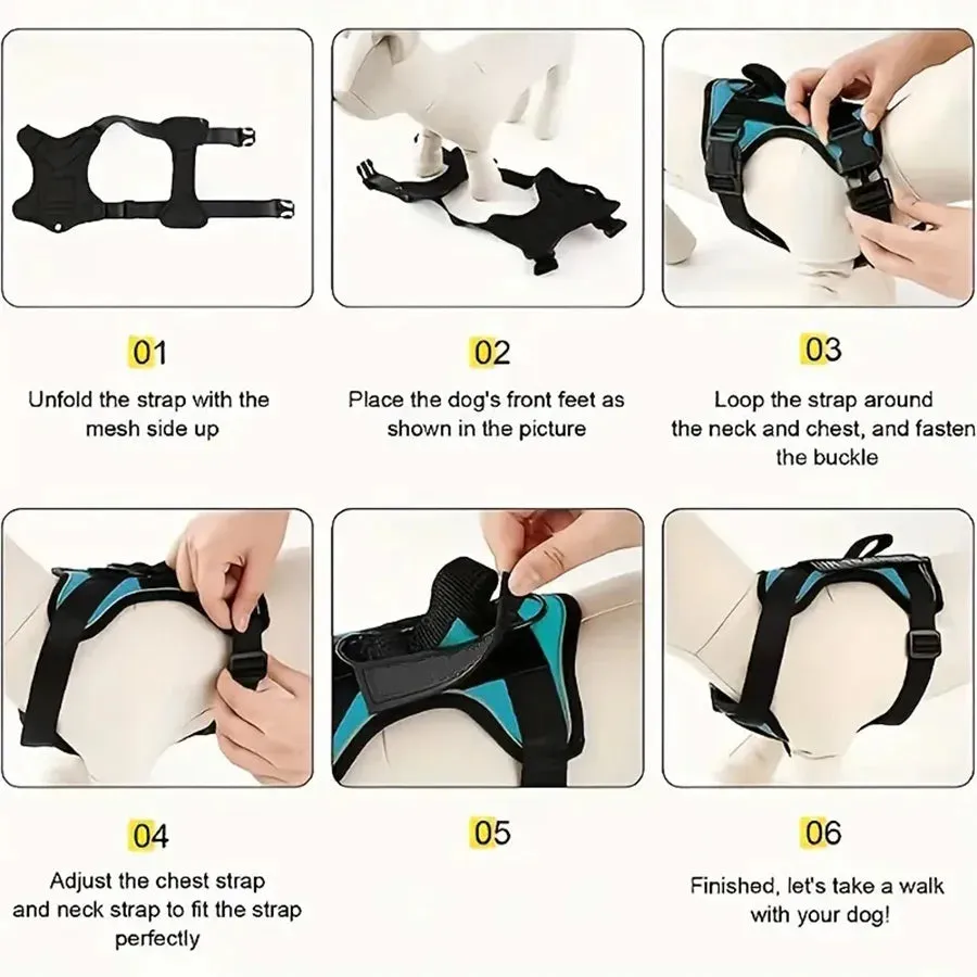 Adjustable Soft Reflective Dog Vest Harness With 5PCS Patche