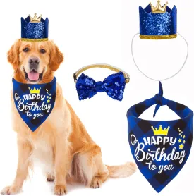 ADOGGYGO Dog Birthday Party Supplies, Dog Birthday Hat Bandana Scarf with Cute Bow Tie for Small Medium Pets