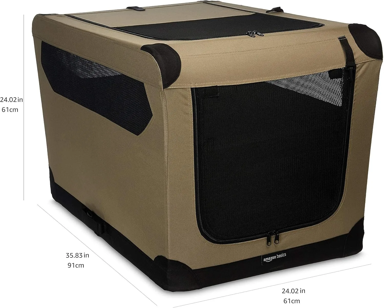 Amazon Basics Folding Soft Crate for Cat, Dog, Rabbit, Portable and Collapsible, 36 Inch, Tan, L 36" x 24" x 24"