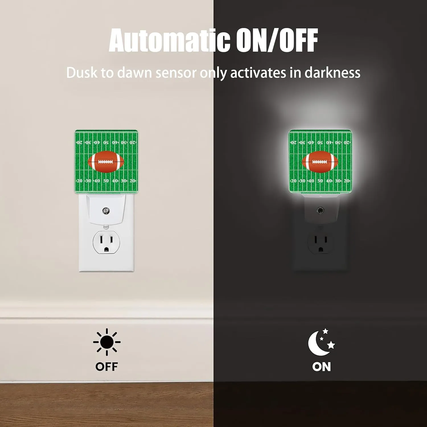 American Football Night Light, Ball Night Lights Plug into Wall Decor for Bedroom,Bathroom, Hallway, Kitchen, Dusk to Dawn Sensor Nightlights for Boys Girls Women Men Room Gifts