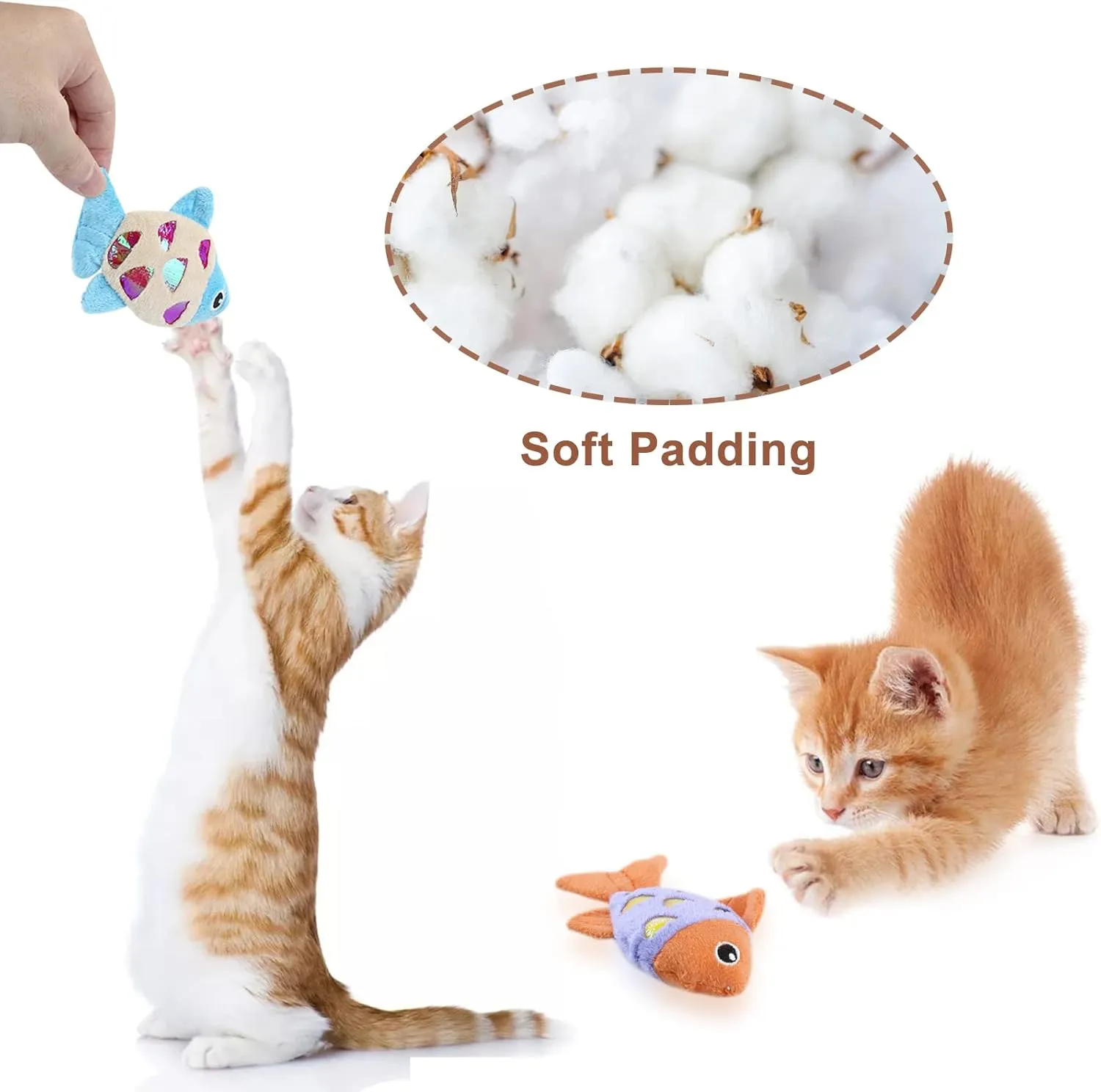 Andiker Cat Catnip Toys, 2pcs Small Cat Fish Toys with Crinkle Shine Ring Paper to Make Sound to Catch Your Cats Eyes and for Your Cats to Chew and Catch Interactive Cat Toys Indoor Cat (2pc)