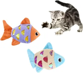 Andiker Cat Catnip Toys, 2pcs Small Cat Fish Toys with Crinkle Shine Ring Paper to Make Sound to Catch Your Cats Eyes and for Your Cats to Chew and Catch Interactive Cat Toys Indoor Cat (2pc)