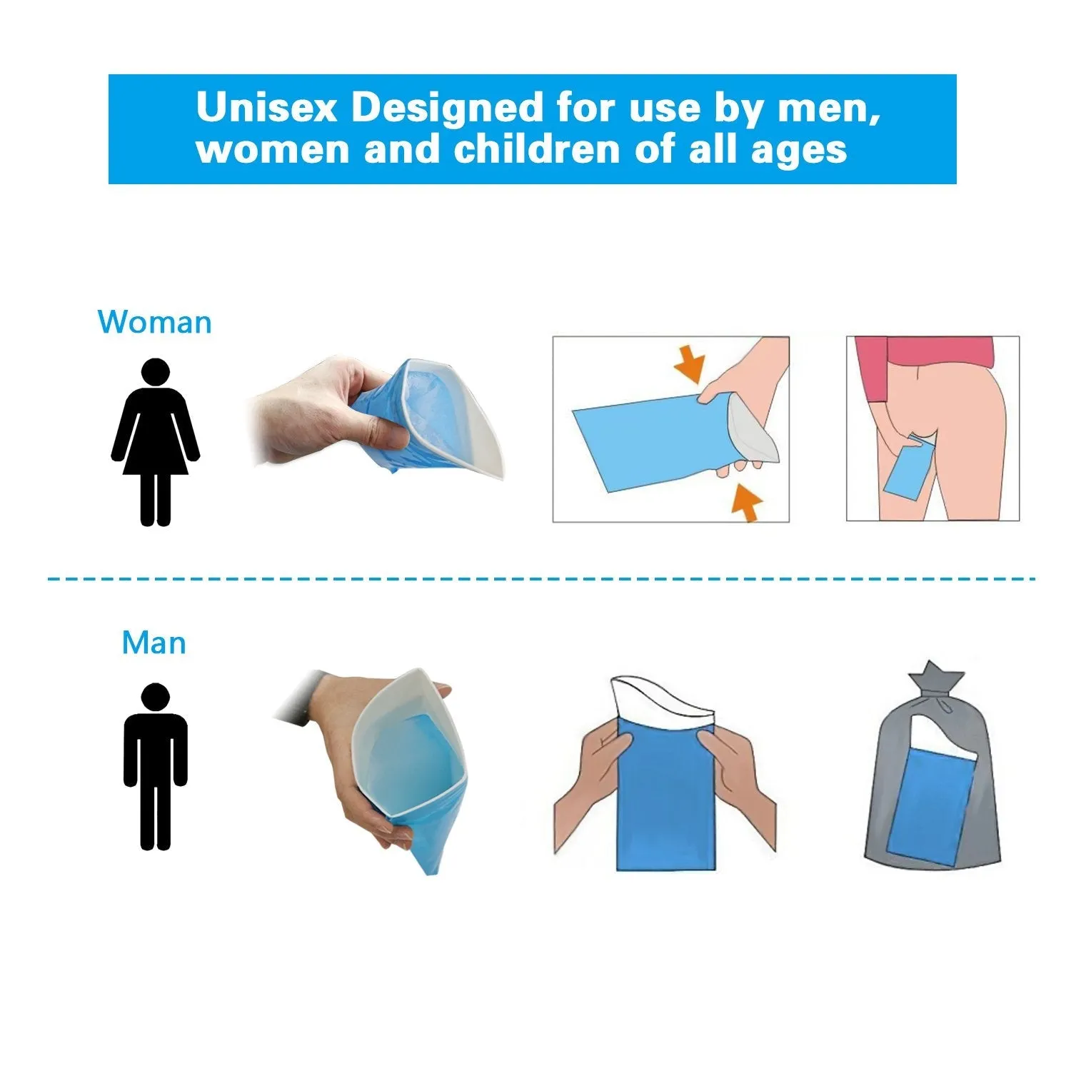 AWOKEN Disposable Urine Bags, Portable Pee Bags for Camping Travel Urinal Toilet Traffic Jam Emergency Urine, Car Sick Bags for Adults, 10pcs