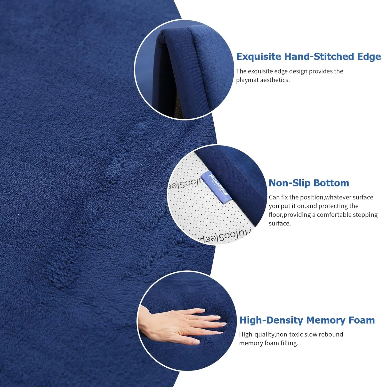Baby Play Mat for Floor,1.3" Thick Memory Foam Tummy Time Mat,Soft Coral Velvet Nursery Rug,Extra Large Non Slip Crawling Mat for Toddlers,Infants,Kids,Yoga Mat,Tatami Mat for Living Room(Royal Blue)