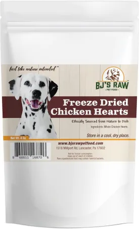BJ's Raw Pet Food Freeze Dried Chicken Heart Treats Protein Rich Nutritious Treats or Toppers for Optimal Health Made in USA, 4-Ounce