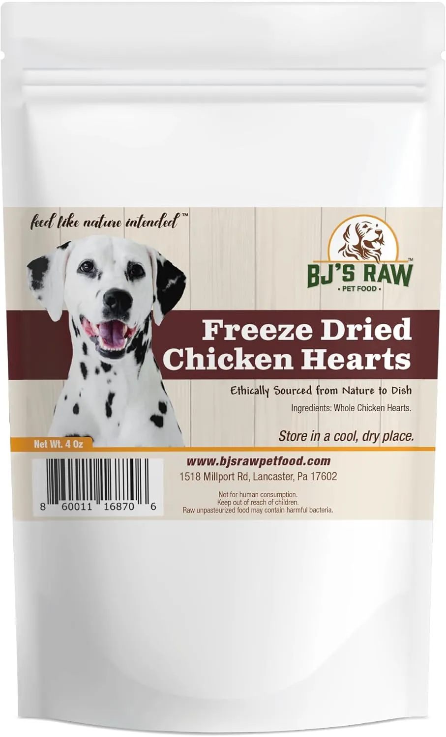 BJ's Raw Pet Food Freeze Dried Chicken Heart Treats Protein Rich Nutritious Treats or Toppers for Optimal Health Made in USA, 4-Ounce