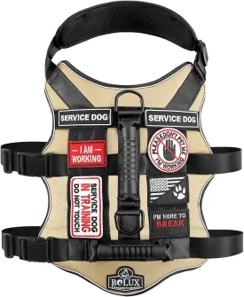 Bolux Tactical Dog Harness with 7 Pcs Tags, Service Dog in Training Harness with Easy Control Double Handles, Dog Working Harness K9 Military Service Dog Vest Harnesses for Small Medium Large Dogs