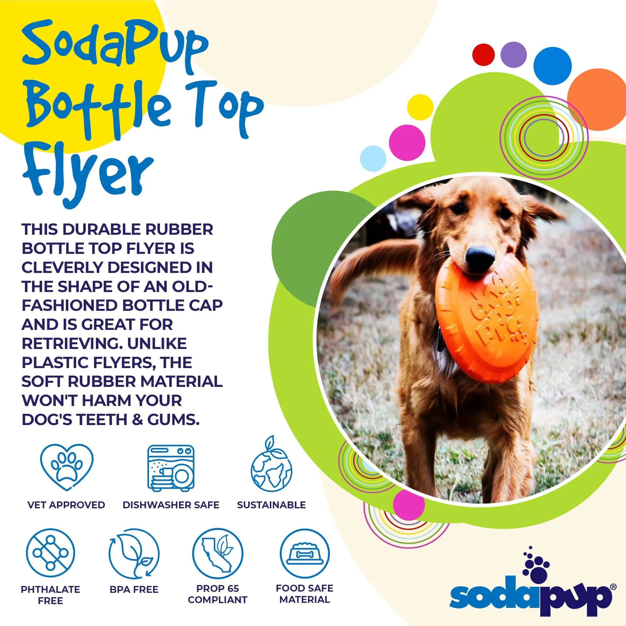 Bottle Top Flyer Durable Rubber Retrieving Frisbee - Orange From SodaPup