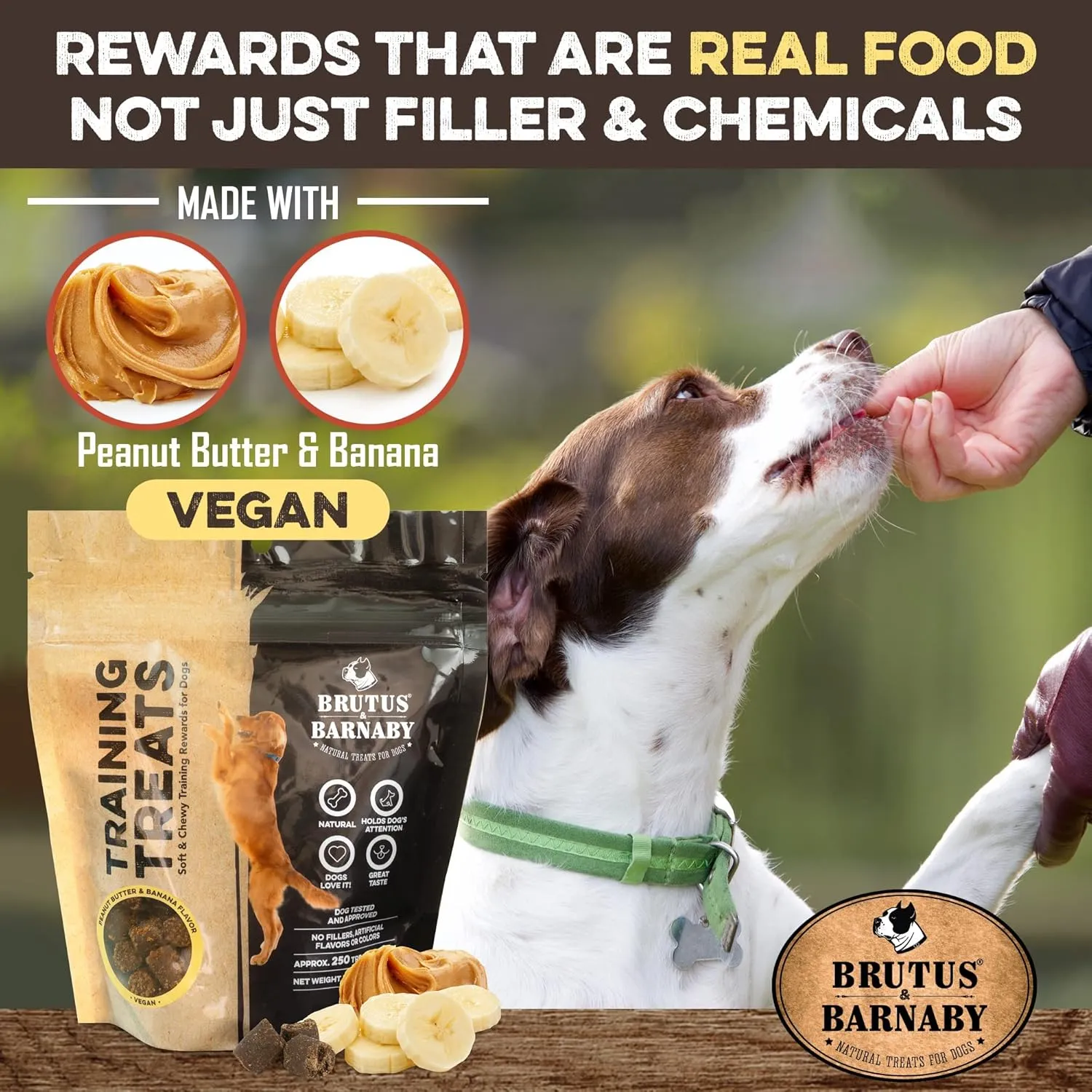 BRUTUS & BARNABY Training Treats for Dogs - Peanut Butter & Banana - All-Natural Healthy Low Calorie Vegan Dog Training Treats - Great to Use for Rewards in Training Your Puppy Or Dog