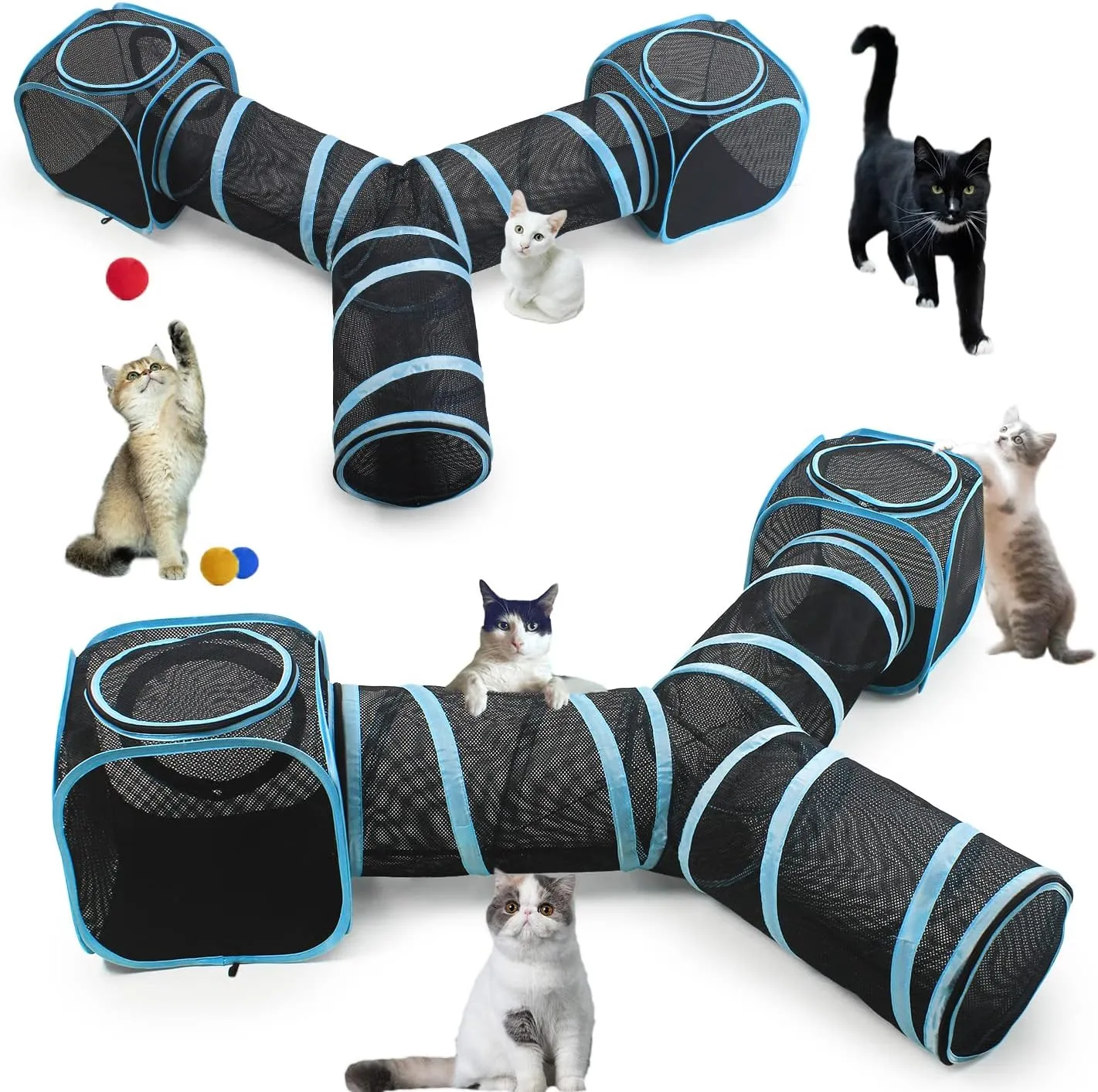 Cat Furniture Tent for Indoor and Outdoor Playpen Portable Cat Tunnels, Outdoor Kennel (2 Cube   3-Way Tunnel)