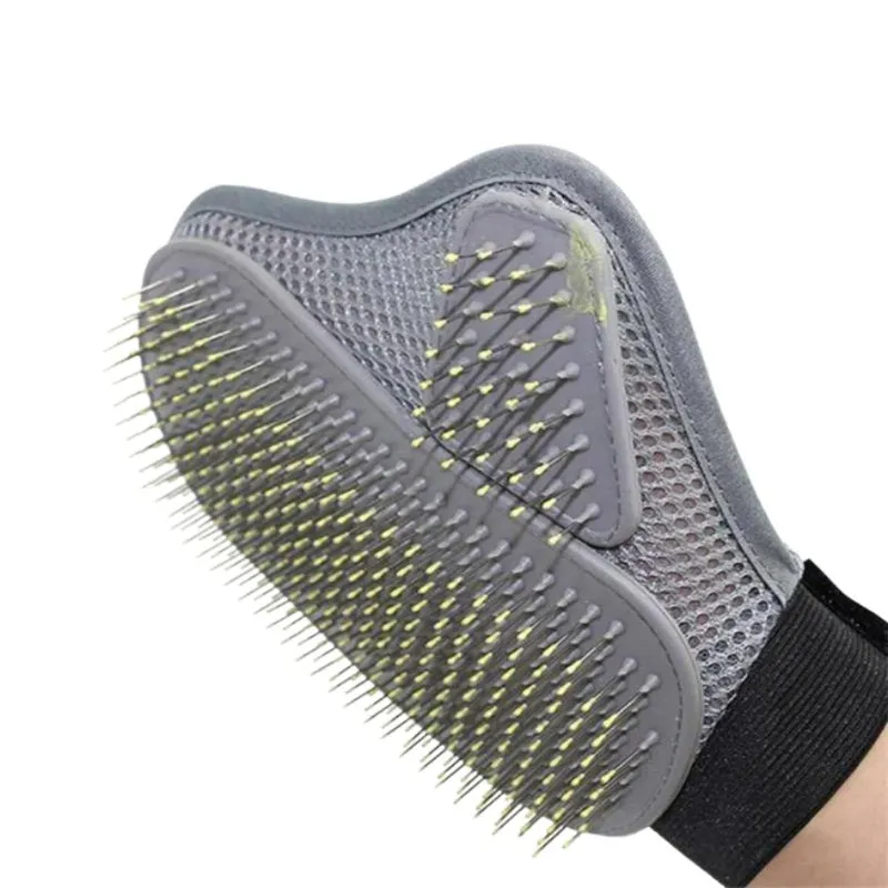 Cat Grooming Deshedding Glove Hair Remover Brush Stainless Steel Pins Coated With Silicone