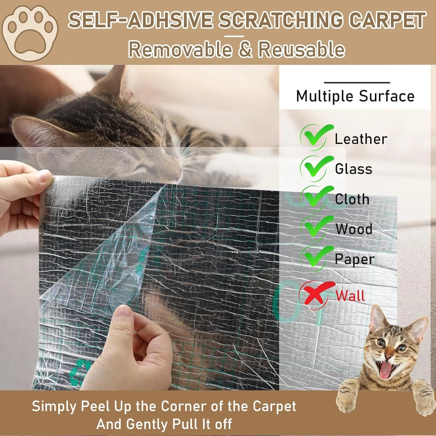 Cat Scratching Climbing Carpet Mat, Self-Adhesive Trimmable Anti Cat Scratcher Couch Furniture Protector from Cat Claws, Cat Post Covered Pad Replacement for DIY Cat Tree (Dark Gray, 15.8" x 40")