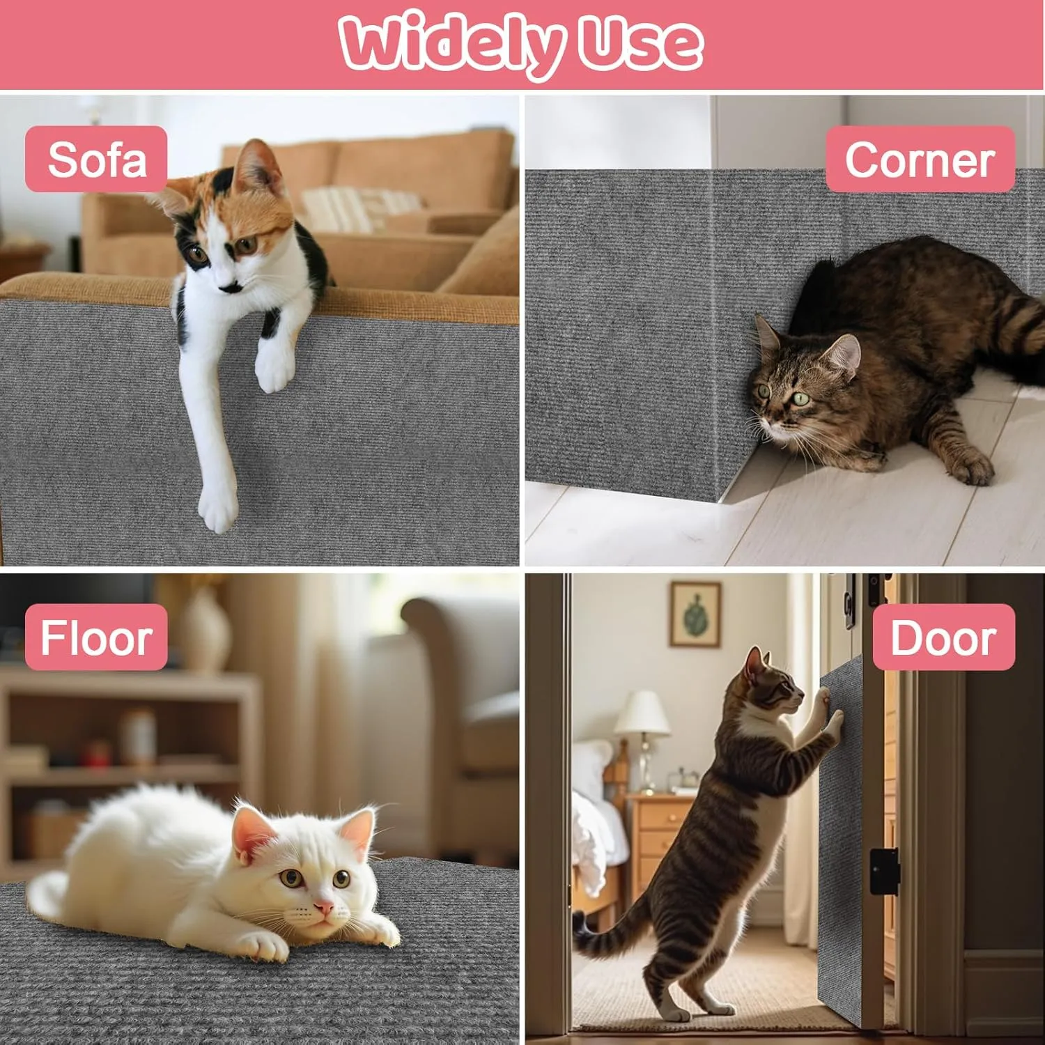 Cat Scratching Mat Self-Adhesive, 118"x15.8" Trimmable Cat Scratch Furniture Protector, Durable Cat Scratch Pad for Couches, Cat Trees, Walls, Easy to Install for Cat Owners