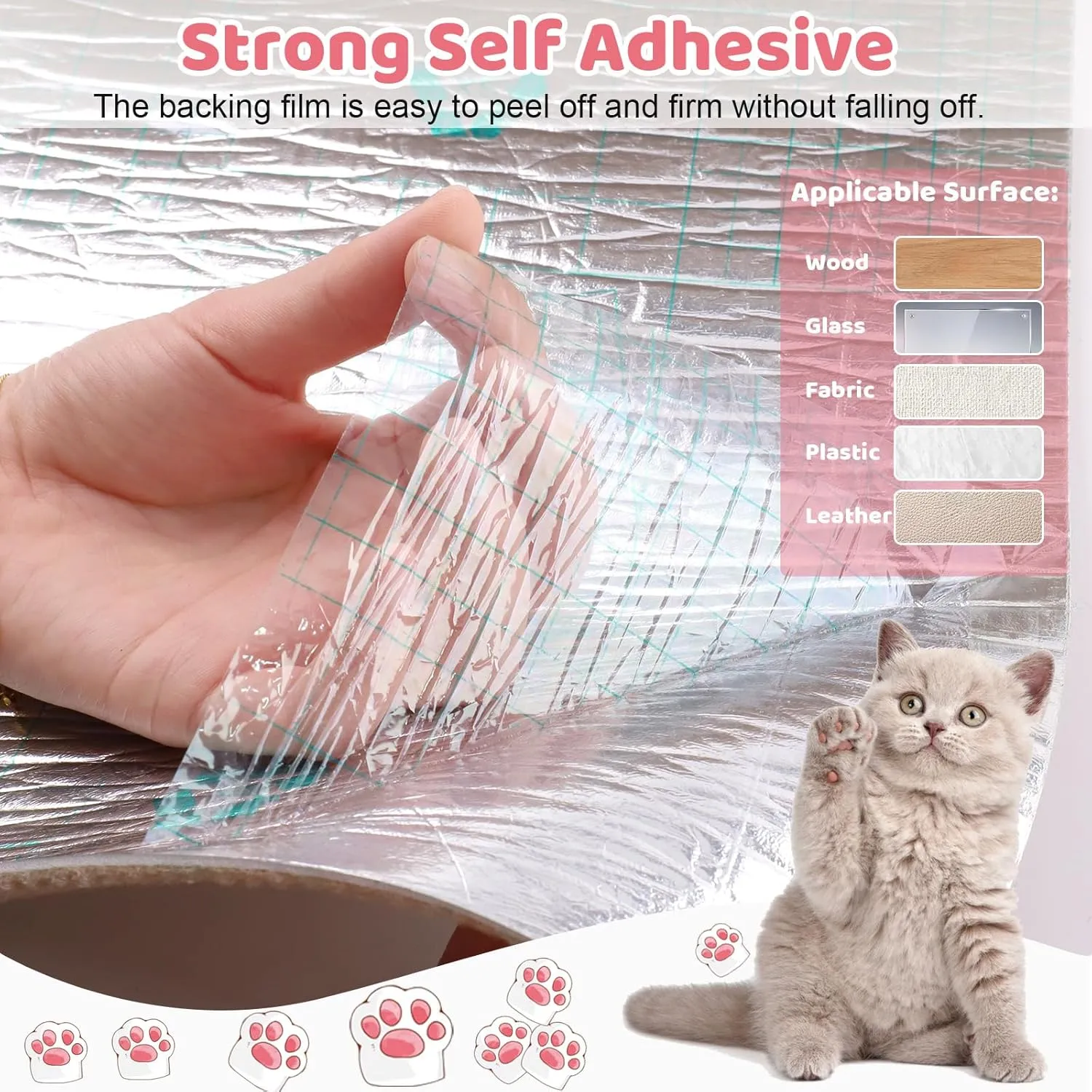 Cat Scratching Mat Self-Adhesive, 118"x15.8" Trimmable Cat Scratch Furniture Protector, Durable Cat Scratch Pad for Couches, Cat Trees, Walls, Easy to Install for Cat Owners