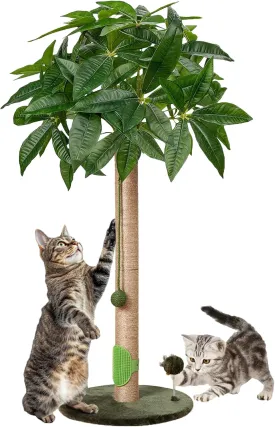 Cat Scratching Post 33" Scratching Posts for Indoor Cats Adults and Kitten, Tall Cat Scratcher with Sisal Rope, Cute Cat Tree Scratching Post with Hanging Ball