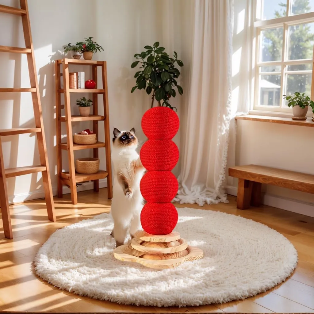 Cat Scratching Post,19.6" Tall Vertical Cat Scratch Post with Sisal Rope, Cute Scratching Ball for Indoor Cat and Kitten
