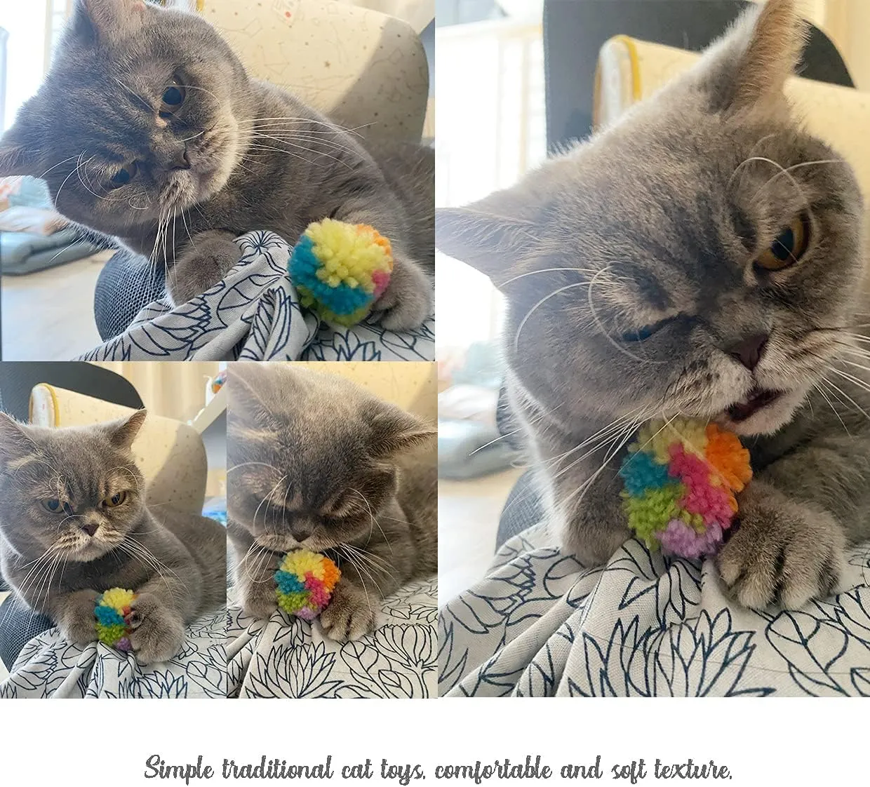 Cat Toys Soft Crinkle Sparkle Balls Pom Pom Cat Balls (Color Yarn)