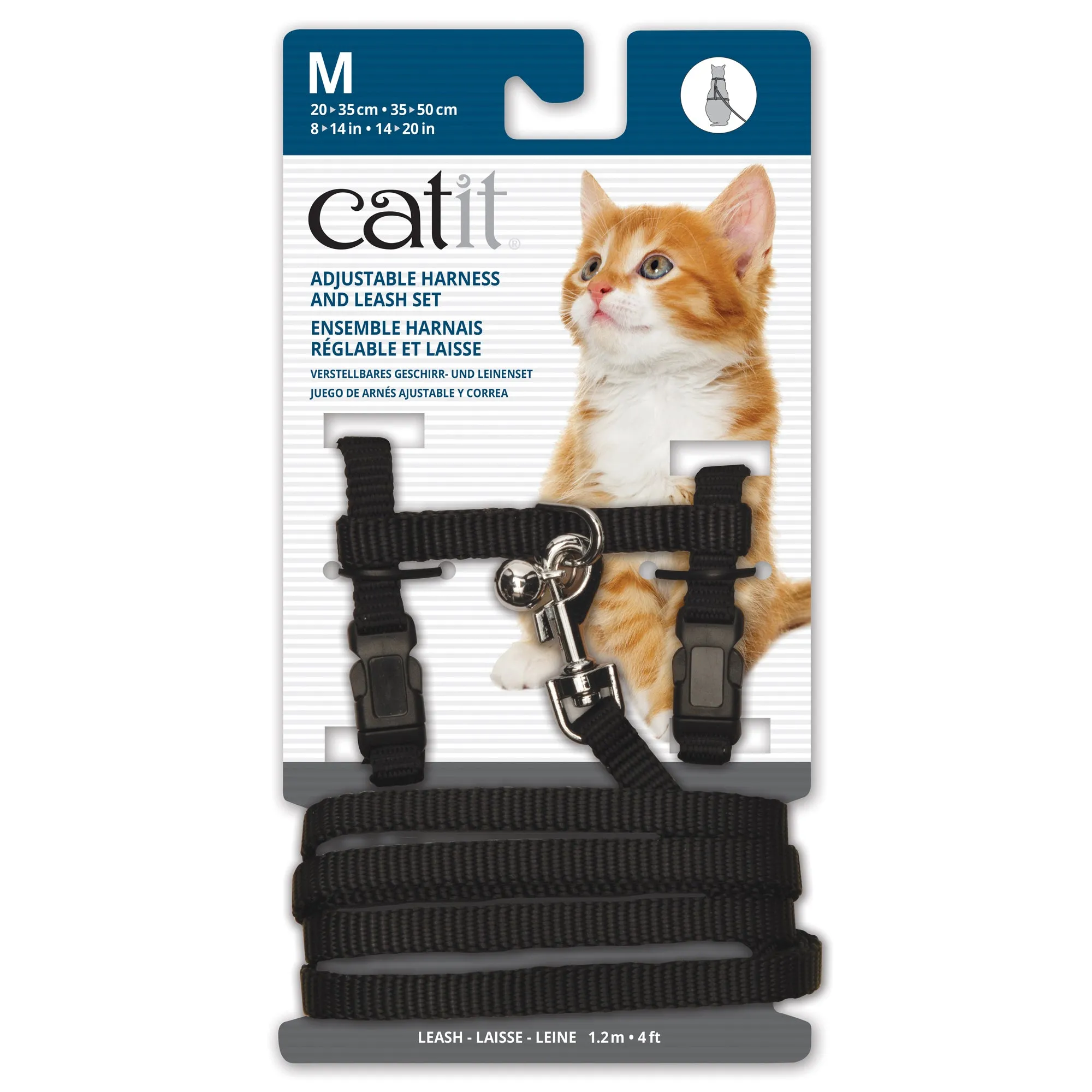 Catit Adjustable Nylon Harness & Leash Set - Black - Medium