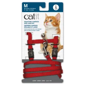 Catit Adjustable Nylon Harness & Leash Set - Red - Medium