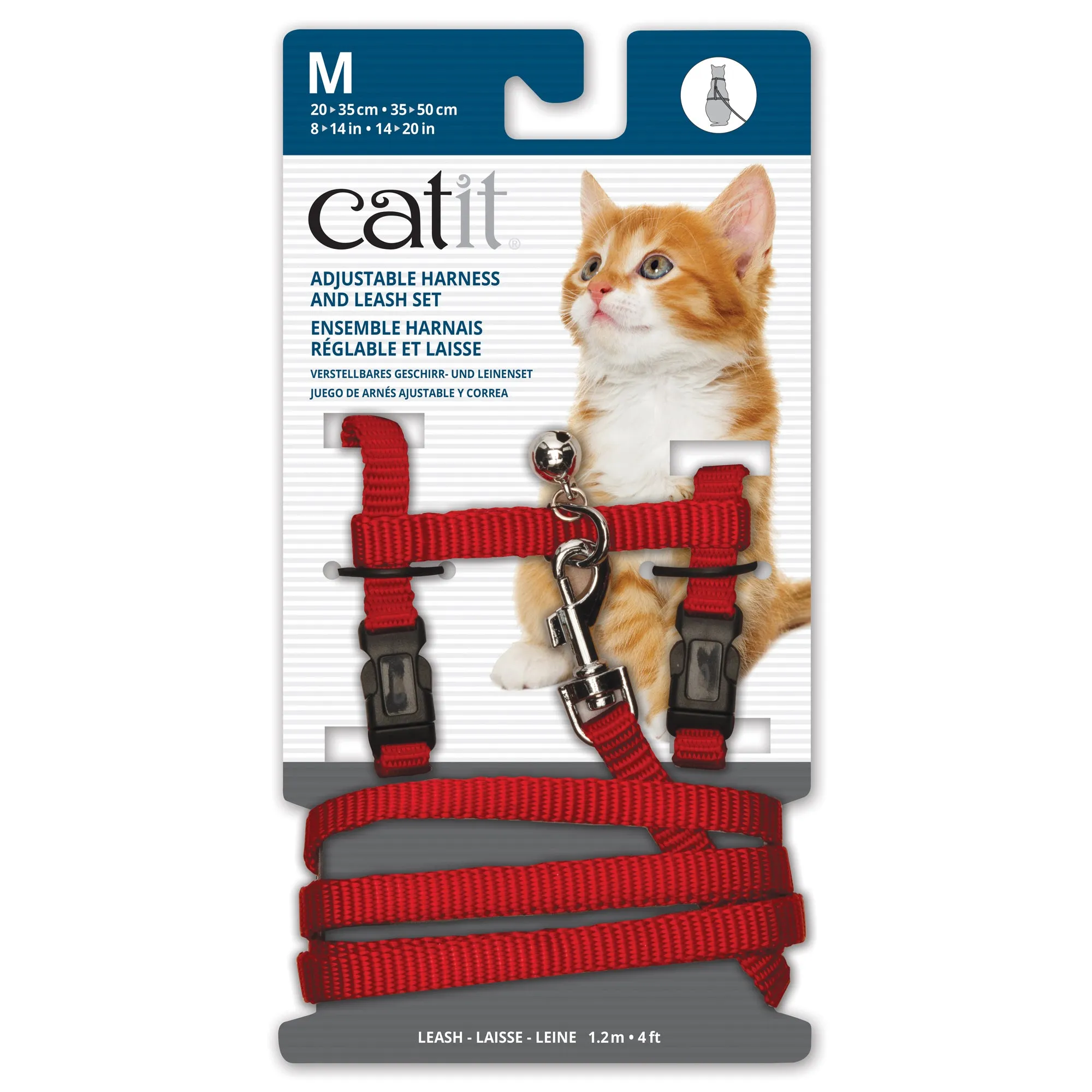 Catit Adjustable Nylon Harness & Leash Set - Red - Medium