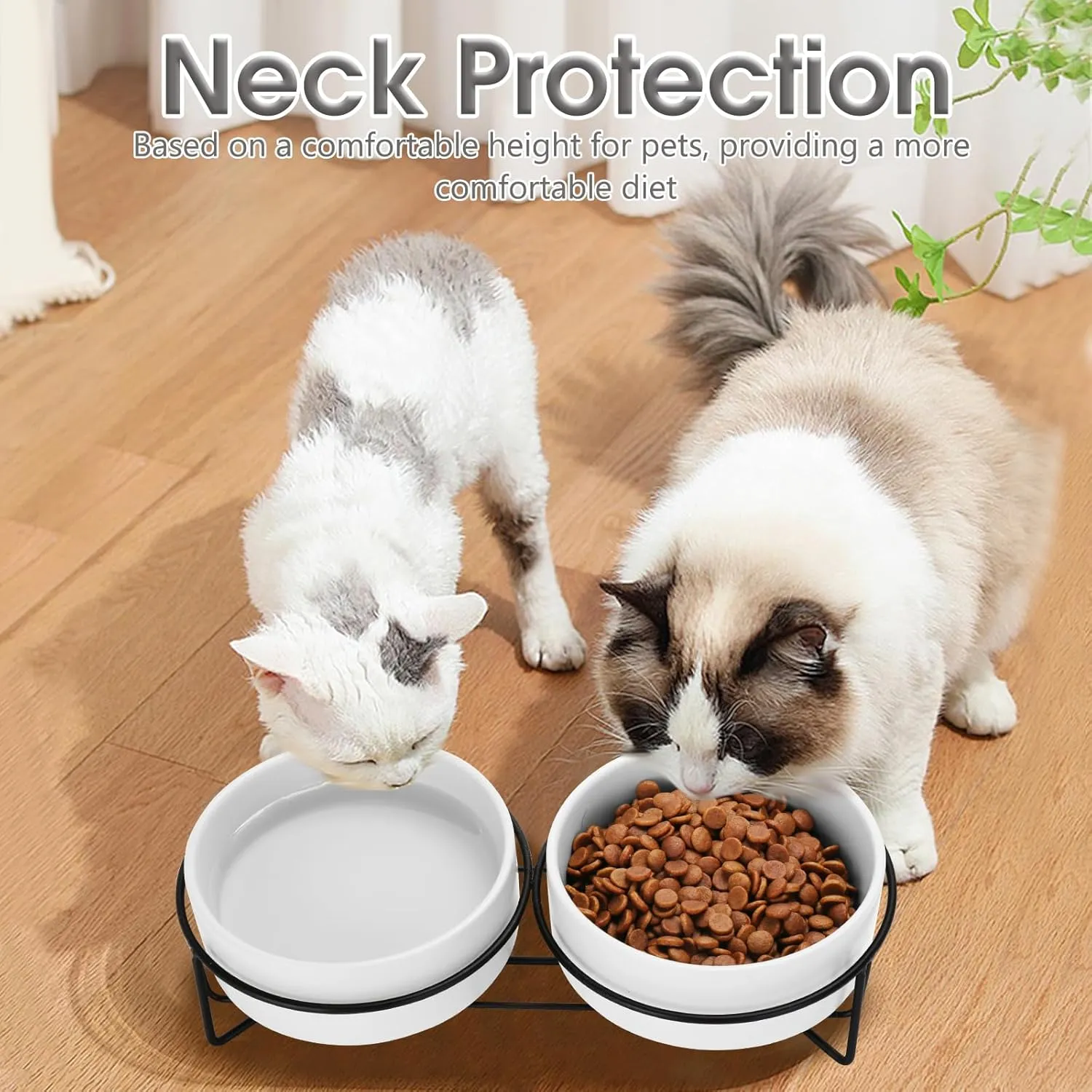 Ceramic Dog and Cat Bowl Set with Stand, 1.7 Cups Dog Food and Water Bowl Suitable for Small and Medium Pets (13.5oz White)
