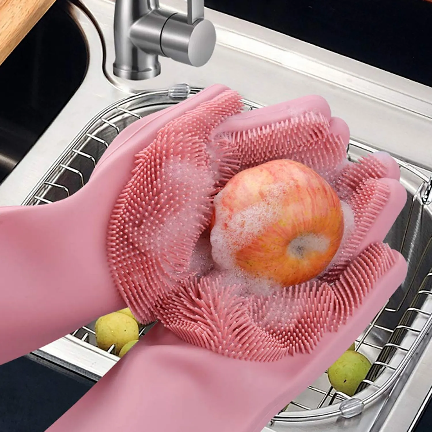 Dishwashing Gloves with Scrubber, 1 Pair