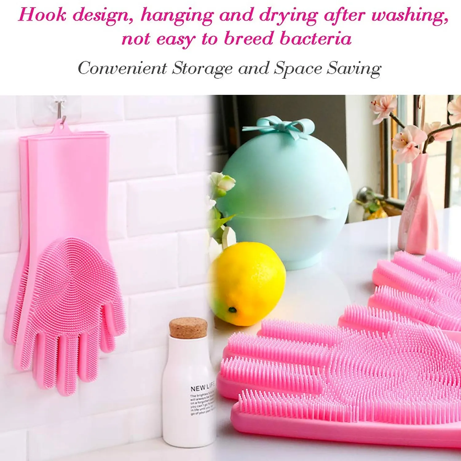 Dishwashing Gloves with Scrubber, 1 Pair