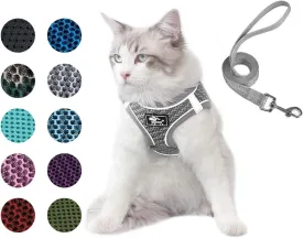 Dog and Cat Universal Harness with Leash - Cat Harness Escape Proof - Adjustable Reflective Step in Dog Harness for Small Dogs Medium Dogs - Soft Mesh Comfort Fit No Pull No Choke, Grey, L