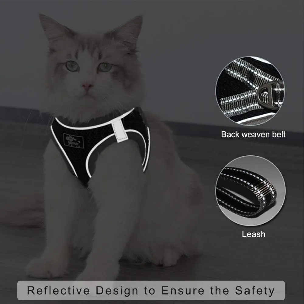 Dog and Cat Universal Harness with Leash - Cat Harness Escape Proof - Adjustable Reflective Step in Dog Harness for Small Dogs Medium Dogs - Soft Mesh Comfort Fit No Pull No Choke, Grey, L