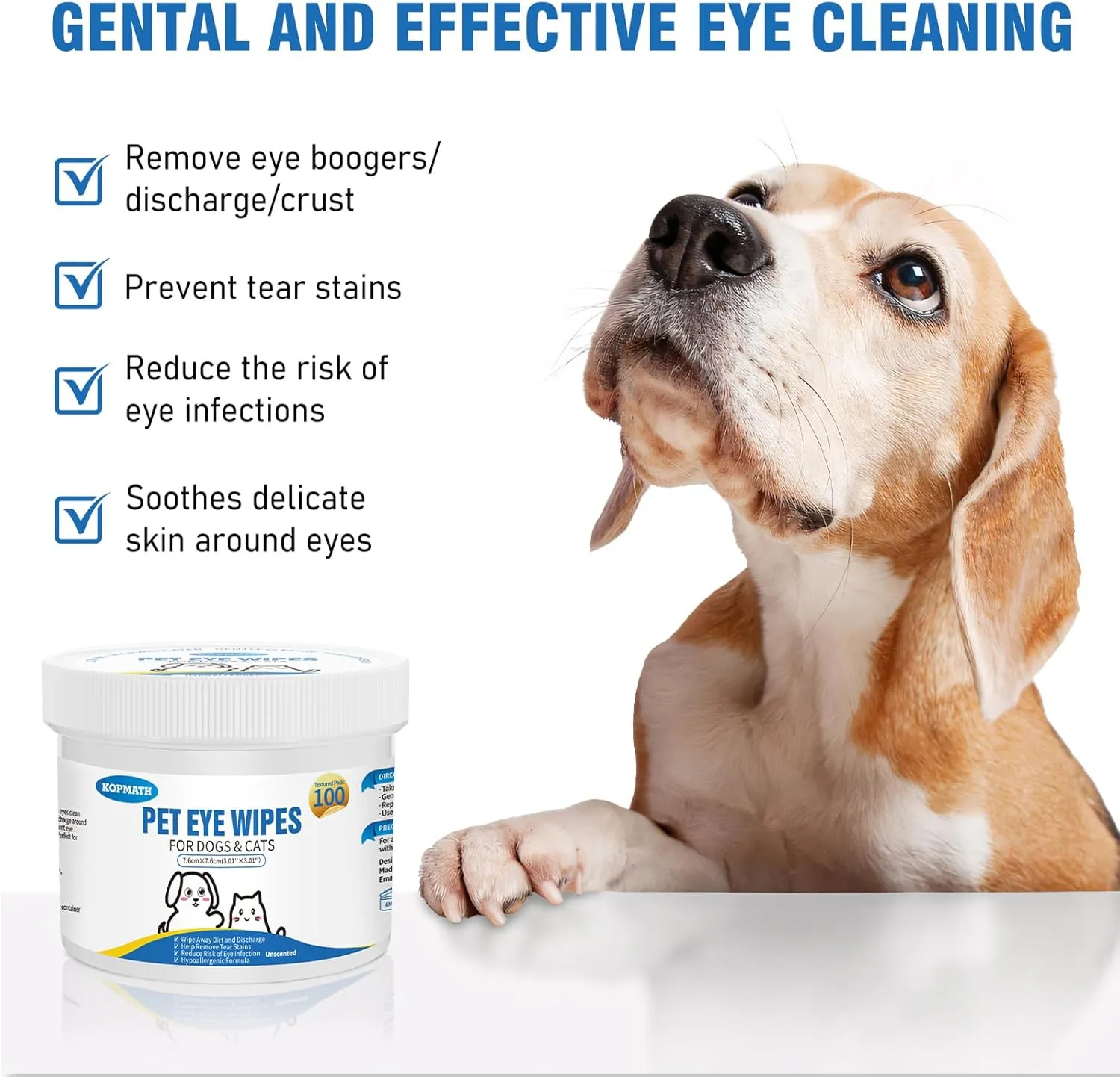 Dog Eye Wipes, Tear Stain Wipes for Dogs, Big & Thick Cat Eye Wipes for Dogs, Mild Ingredient,Texturized & Presoaked Pet Eye Cleaner Pad for Discharge Crust Booger,100 Ct,Unscented