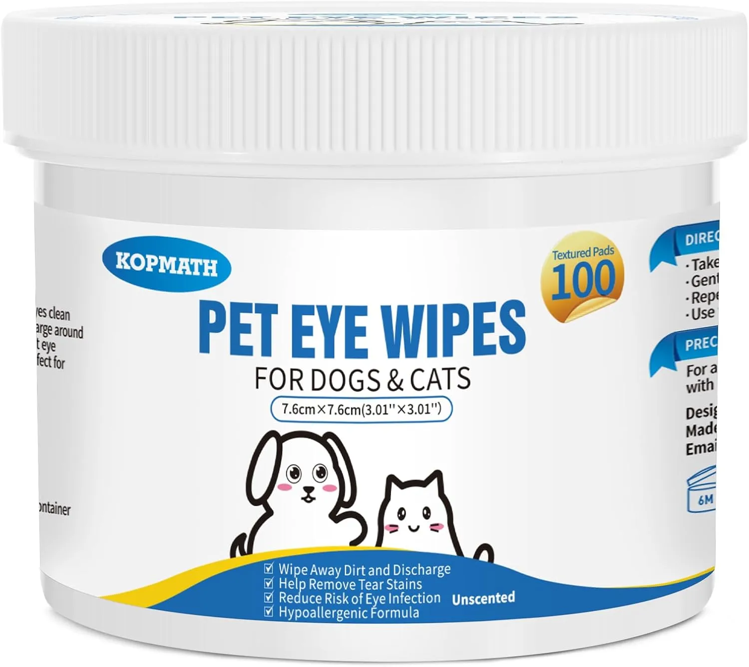 Dog Eye Wipes, Tear Stain Wipes for Dogs, Big & Thick Cat Eye Wipes for Dogs, Mild Ingredient,Texturized & Presoaked Pet Eye Cleaner Pad for Discharge Crust Booger,100 Ct,Unscented