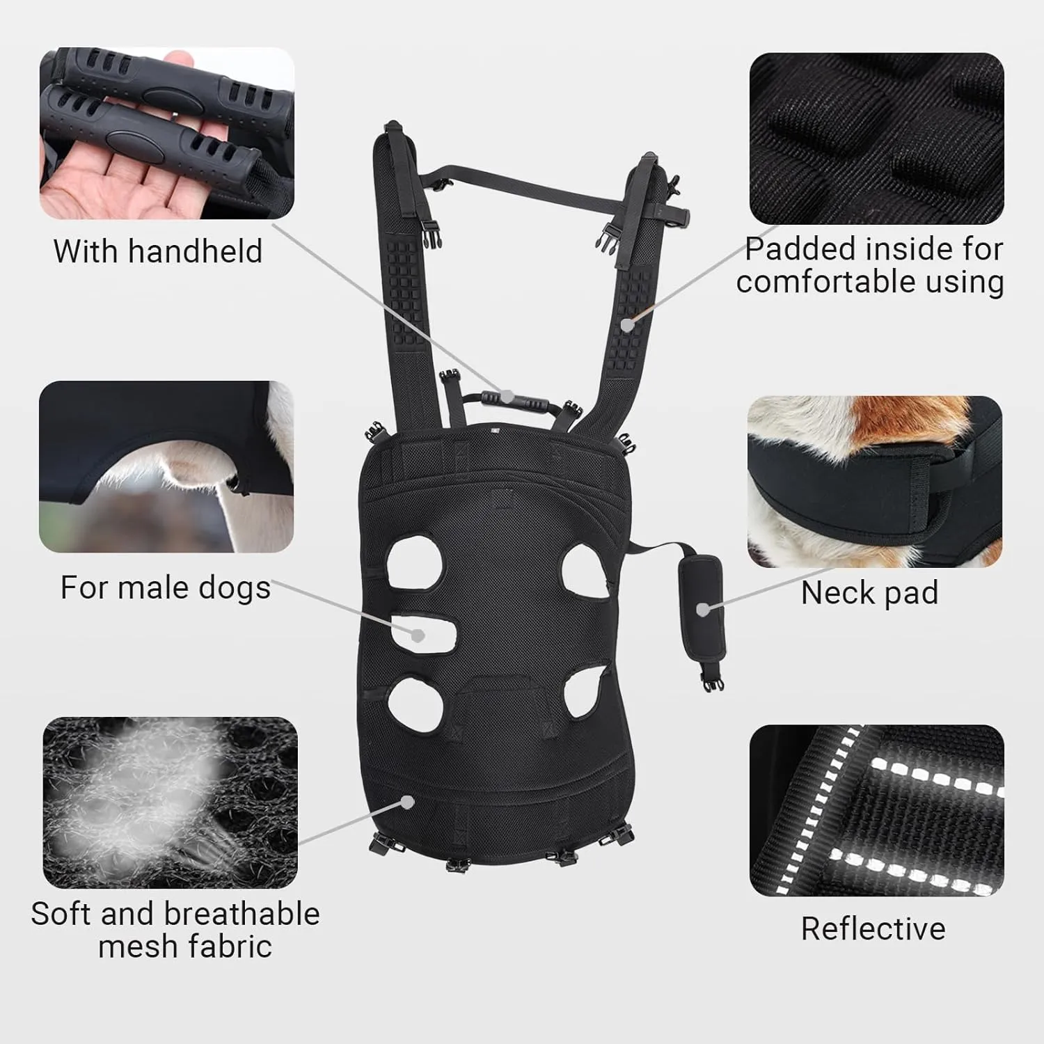 Dog Lift Harness Backpack Carrier for Large Dogs, Full Body Sling with Handle, Dog Harness for Joint Injuries, Arthritis, Ideal for Stairs, Elderly Dogs (Blue X-Large 33-50 LBS)
