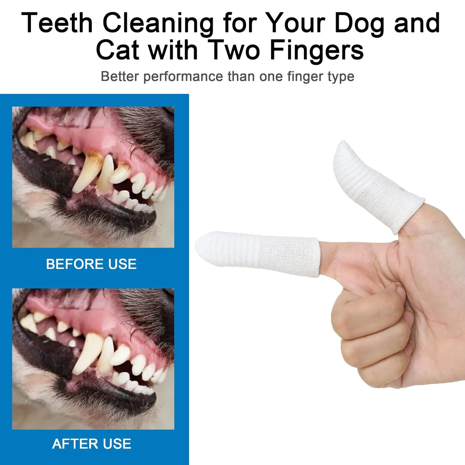 Dog Toothbrush Cat Toothbrushes-Two Fingers Toothbrushes for Dog Cats Teeth Cleaning, Washable&Comfortable&Durable, 1 Set for Two Fingers, Includes 4 Sets White