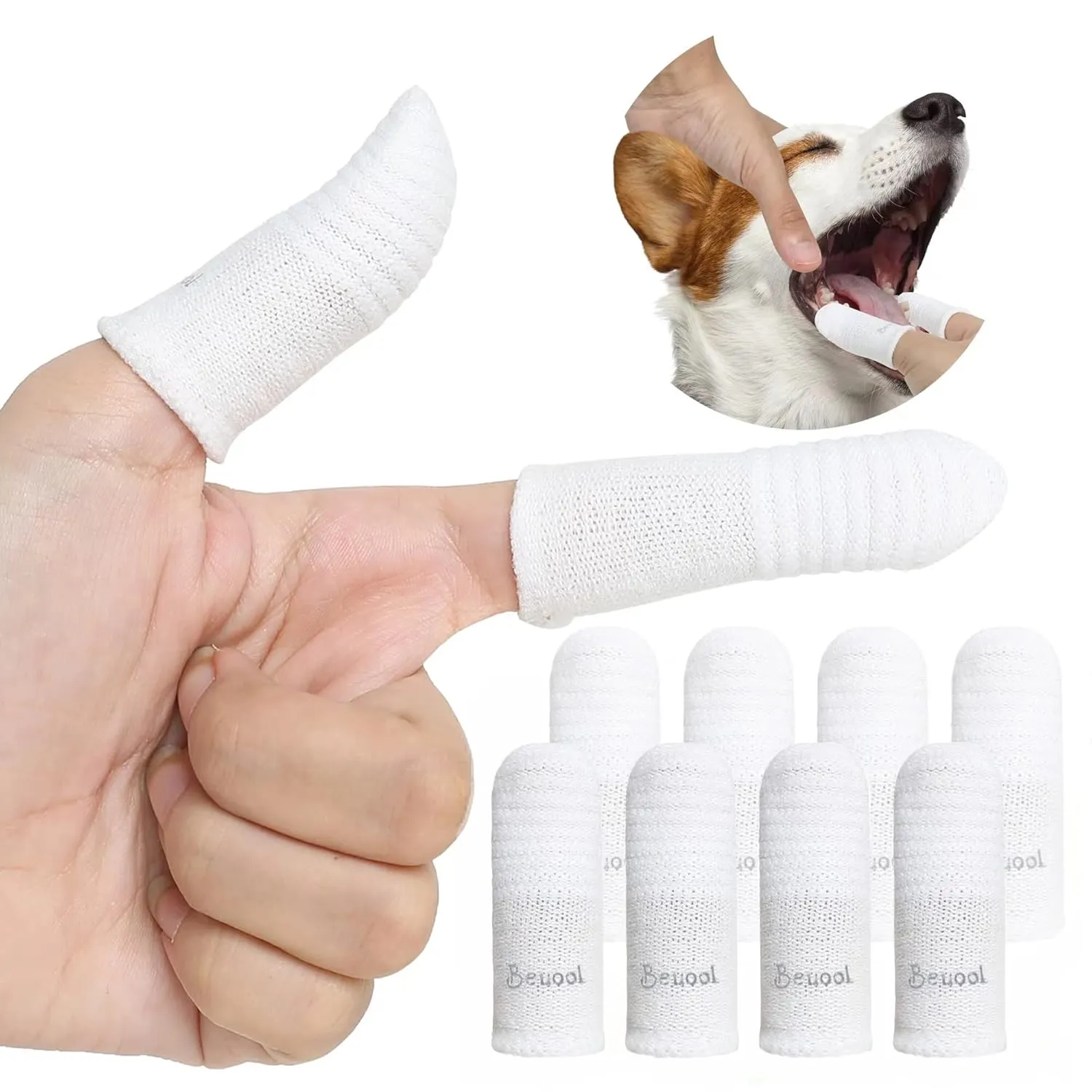 Dog Toothbrush Cat Toothbrushes-Two Fingers Toothbrushes for Dog Cats Teeth Cleaning, Washable&Comfortable&Durable, 1 Set for Two Fingers, Includes 4 Sets White