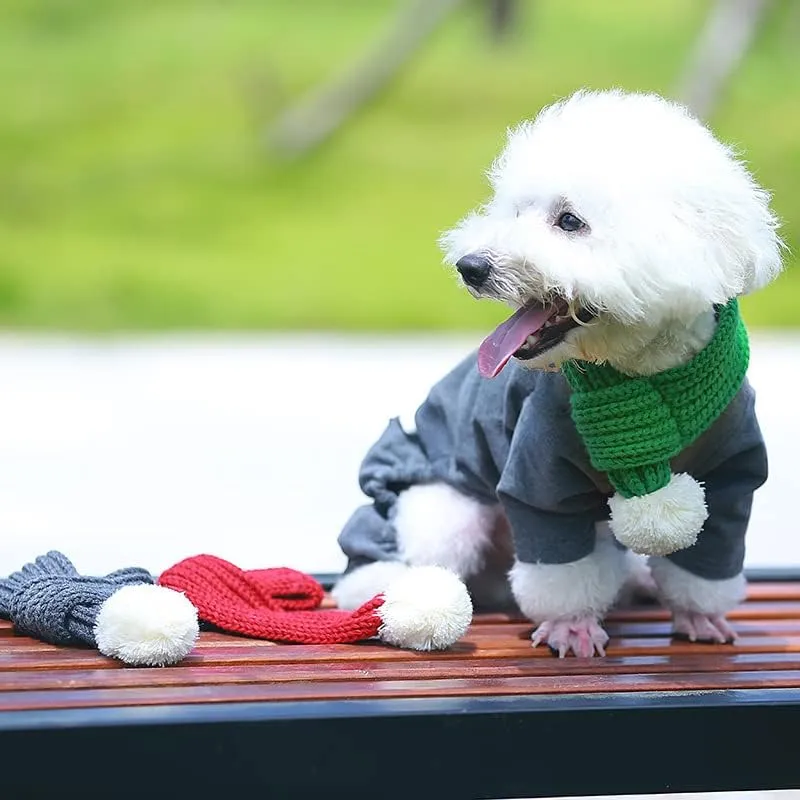 Easter Basket Stuffers Dog Cat Scarf Adjustable Xmas Pet Knit Green Scarf with White Pompom Ball Dog Winter Neck Warmer Scarf Christmas Party Dressup Bandana Holiday Pet Accessories