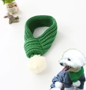 Easter Basket Stuffers Dog Cat Scarf Adjustable Xmas Pet Knit Green Scarf with White Pompom Ball Dog Winter Neck Warmer Scarf Christmas Party Dressup Bandana Holiday Pet Accessories