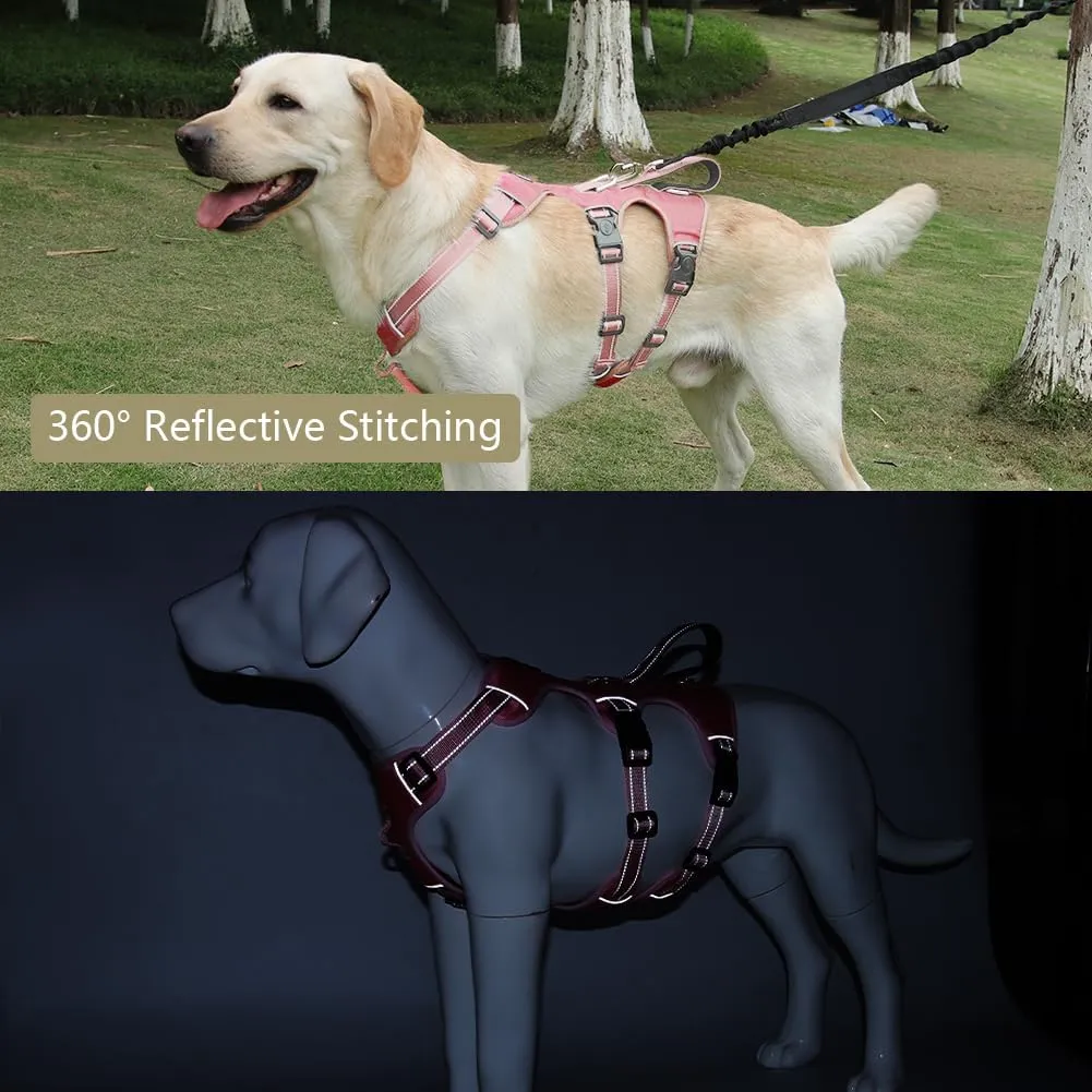 FEimaX Dog Harness No Pull Soft Padded Dog Vest with 3 Leash Clips and Easy Control Handle Reflective Adjustable No Choke Pet Harnesses for Medium and Large Dogs Training Walking (Pink, X-Large)
